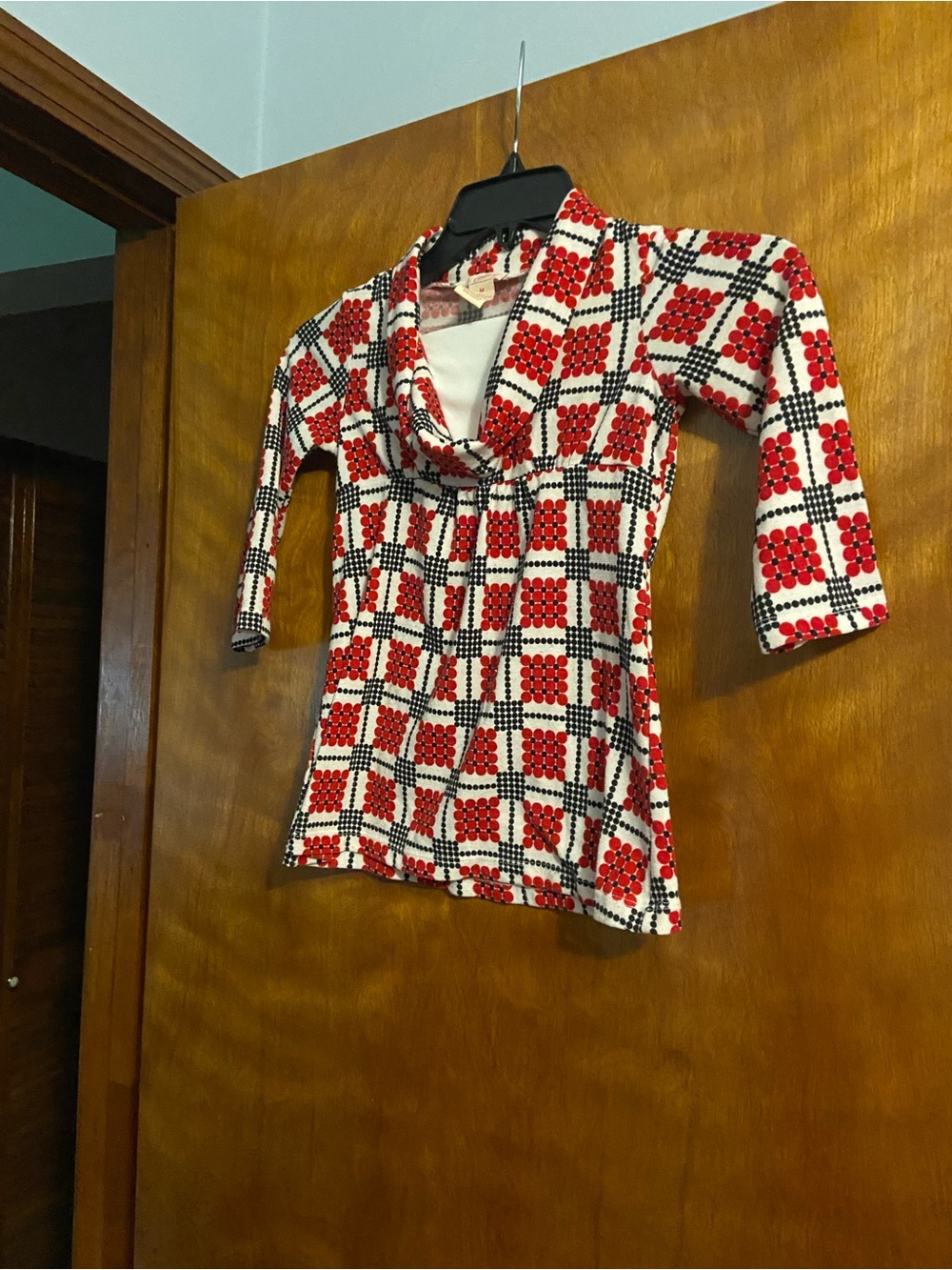 Candie's White Top with Red and Black Floral Geometric Print